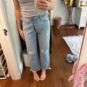 Light Blue Distressed Wide-Leg Jeans - Women's Flare